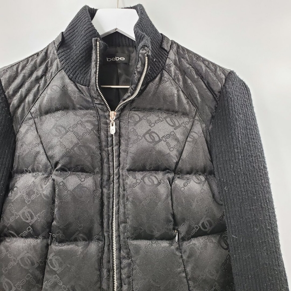 Bebe Black Bomber Puffer Ski Jacket Sweater Sleeve Y2K - Picture 2 of 6